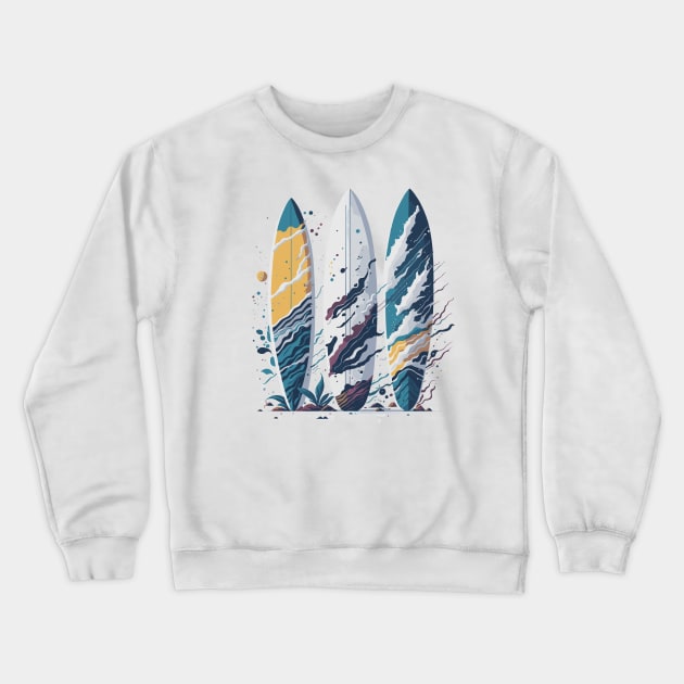 Illustration of surfboards on the sand of the beach Crewneck Sweatshirt by jjmpubli